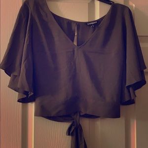Express Brand Olive Green Tied Blouse (Cropped)